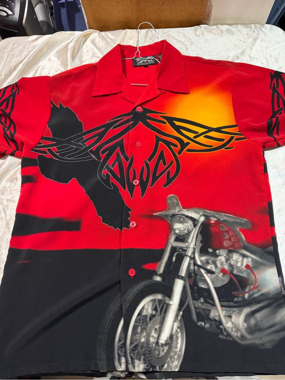 Vintage Dragonfly Motorcycle Tribal  Button -Up Shirt Size Men's Large!